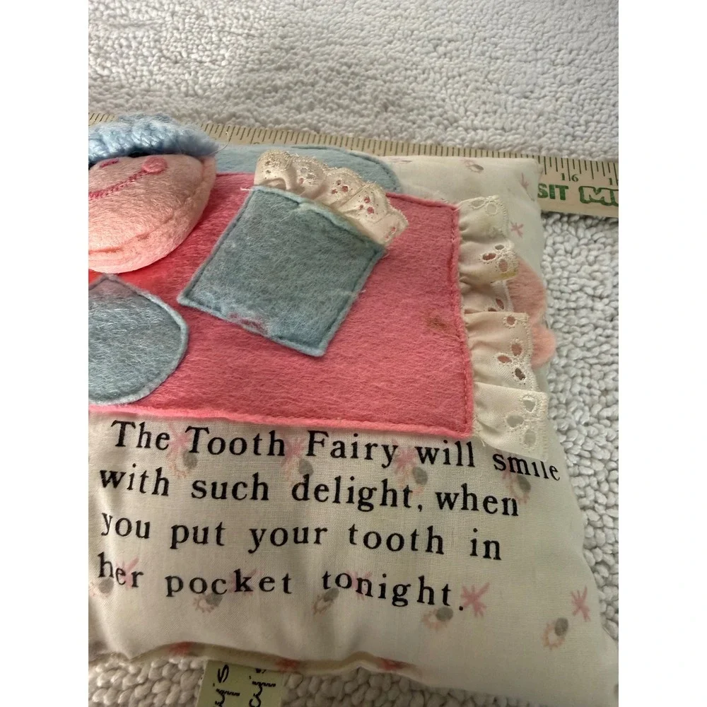 Vintage Nancy's Fancy Tooth Fairy Pillow Pink‎ Blue Felt Eyelet Lace 6x6